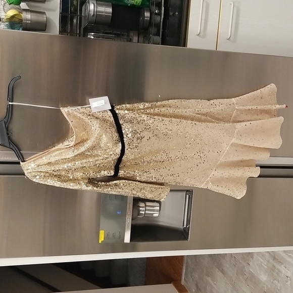 💕MARCHESA NOTTE💕 Glitter Ruffle Asymmetric Cocktail Dress ~ Champagne 4 NWT - Picture 3 of 11